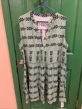 Sleeveless Sage Green shift dress   with black Geometric Print
